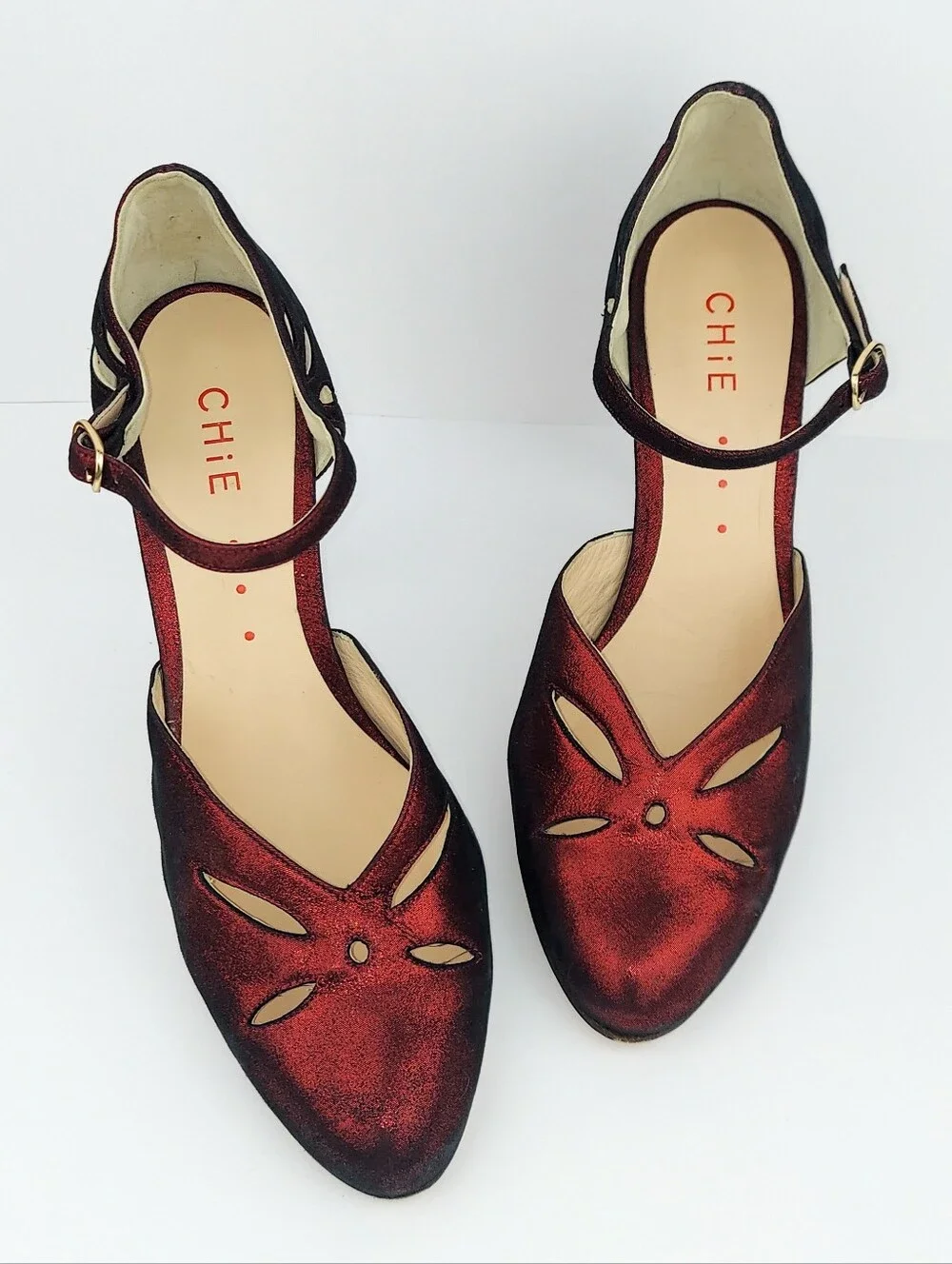 Chie Mihara Metallic Red Black Glitter Retro Style Heels